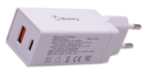 Cargador Blulory BC65AC USB-A/USB-C de 65 W
